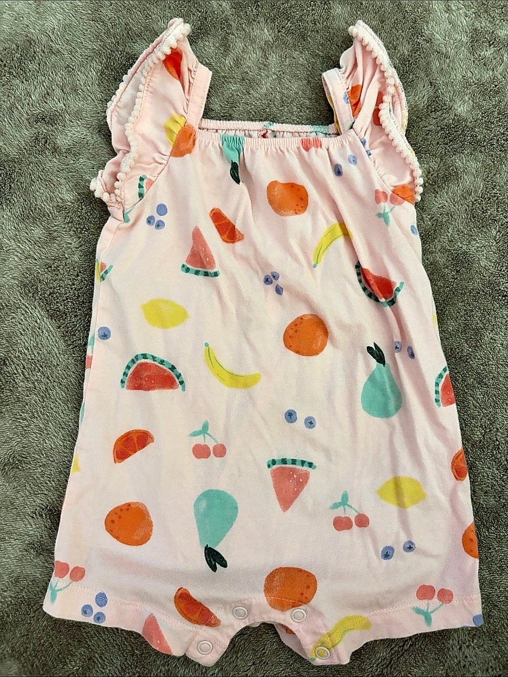 Fruit Print, Pompom Sleeve Romper 6M